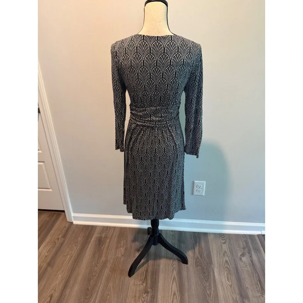Maeve Anthropologie Galena Midi Dress 3/4 Sleeve Women's size Medium Black White